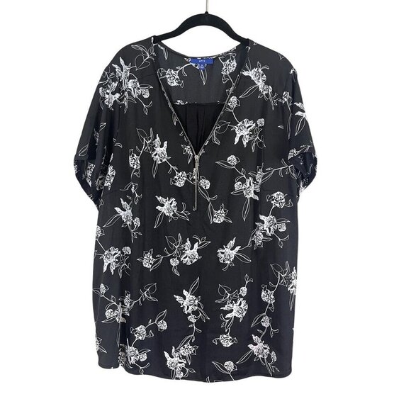 Apt 9 Top Women 2X Black Floral Boho Western Pullover Office Neutral Minimalist - Picture 1 of 12